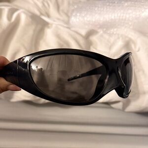 Balenciaga Sleek Black Wrap Sunglasses with Smoke Lenses